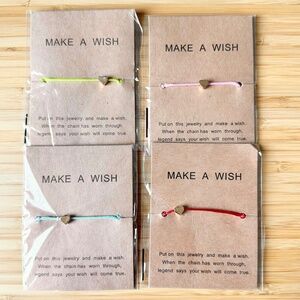 (Set of 4) Adjustable Heart String Wish Bracelets
